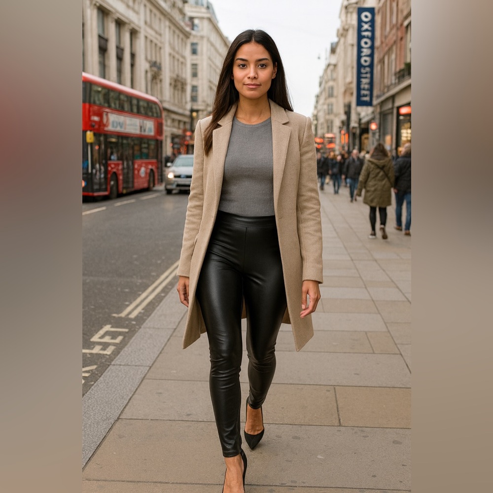 Atmosphere Black Liquid Faux Leather Leggings | Pull-On Stretch Skinny